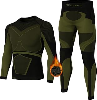 MEETWEE Men's Thermal Underwear, Winter Breathable Thermal Underwear Set Long Thermal Shirt and Trousers Thermal Compression Suit for Men Skiing