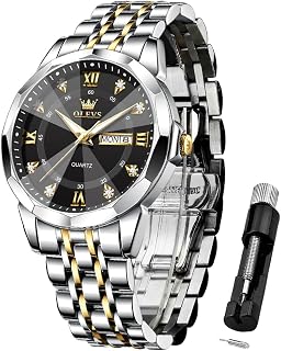 OLEVS Mens Quartz Analog Watch Stainless Steel Waterproof Luminous Date Two Tone Casual Wrist Watch
