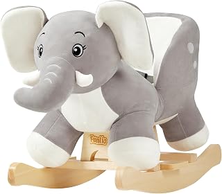 FUNLIO Elephant Baby Rocking Horse for Toddlers 6 Months to 3 Years, Cute & Graceful Grey Elephant Rocker for Baby Girl, Stuffed Plush Ride-on Rocking Animal, Easy to Assemble, CPC & CE Certified