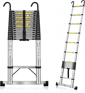 20.5FT Telescoping Ladder with Hooks, Anti-Wobble, 330LBS Heavy Duty Retractable Folding Ladder, Anti-Pinch Slow Retraction for 2-3 Story Building, Roof & Home Outdoor Maintenance