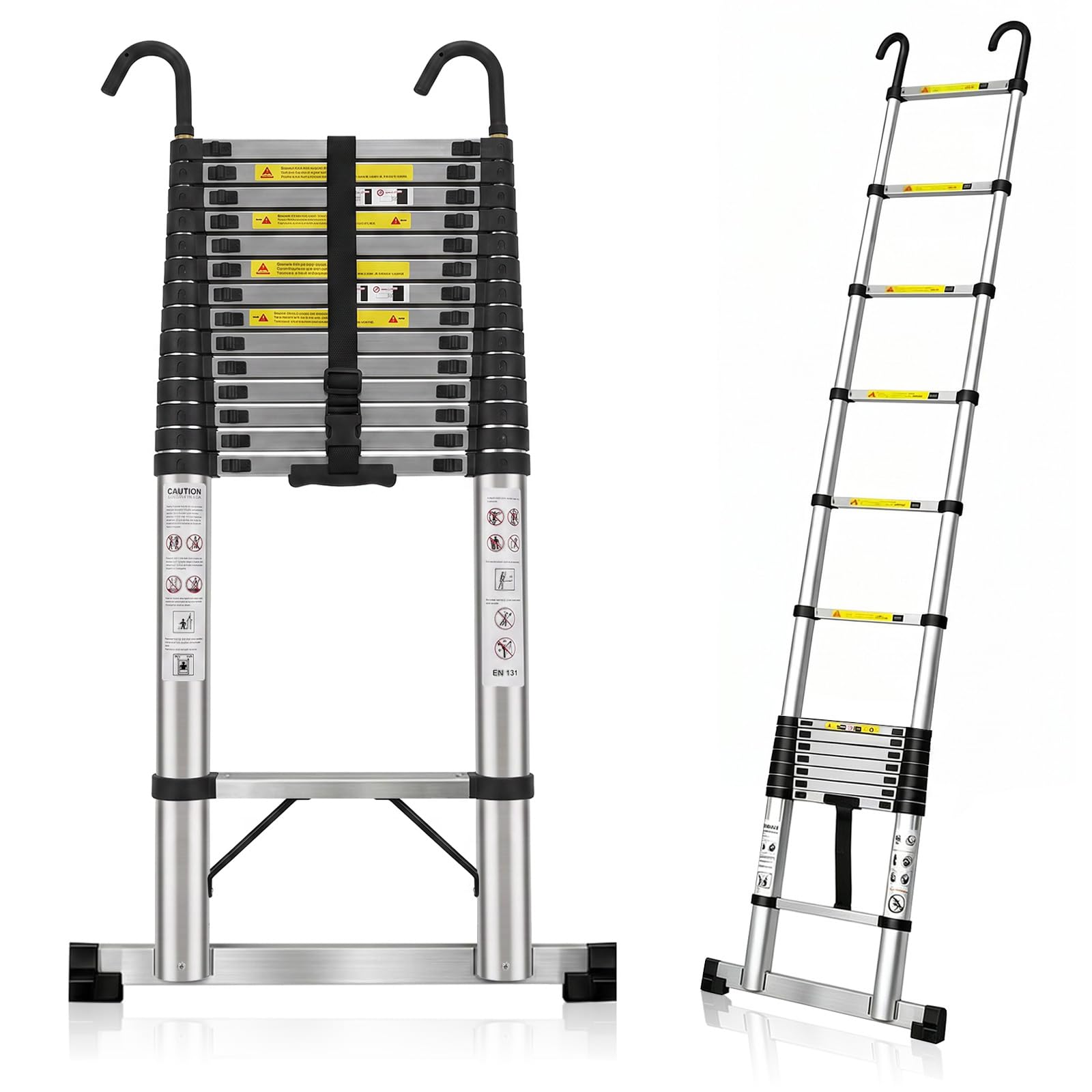 20.5FT Telescoping Ladder with Hooks, Anti-Wobble, 330LBS Heavy Duty Retractable