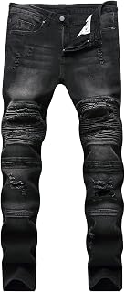Men's Ripped Straight Holes Stretchy Jeans