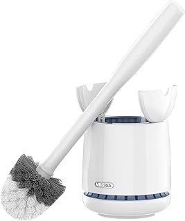 MR.SIGA Toilet Bowl Brush and Holder, Sturdy Long Handle, White, 1 Pack | Automatic lid design, upgraded ventilation, replaceable toilet brush head dries quickly
