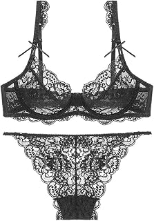 Sexy Lace, Ribbon, Bra & Panties, Top & Bottom Set, All Lace, 3D 3/4 Cup, Adult Sexy, Underwear, Underwear, Lingerie (S/M/L/XL)