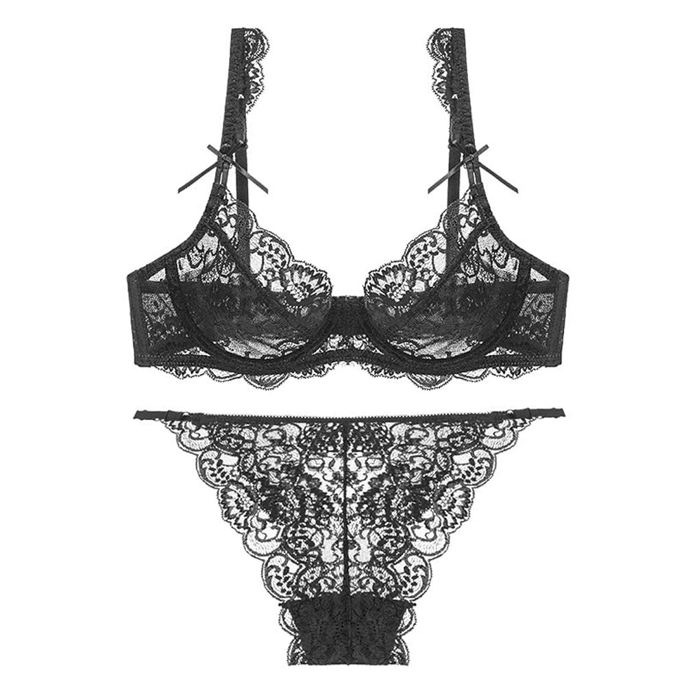 Sexy Lace, Ribbon, Bra & Panties, Top & Bottom Set, All Lace, 3D 3/4 Cup, Adult 