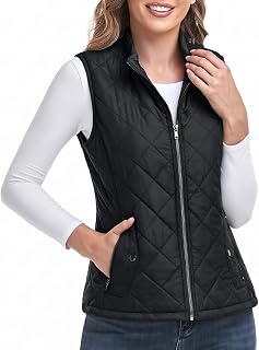 LONGKING 2023 Upgraded, Womens Outerwear Vest with an Inner Pocket, Stand Collar, Lightweight Zip Up Padded Vest for Women..