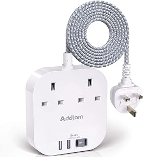 Extension Lead, Power Strips with 2 Way Outlets 4(4.5A, 2 Type C & 2 USB-A) | Extension Lead with USB Slots, Surge Protection Plug Extension Socket with 1.6M Braided cord for Home Office