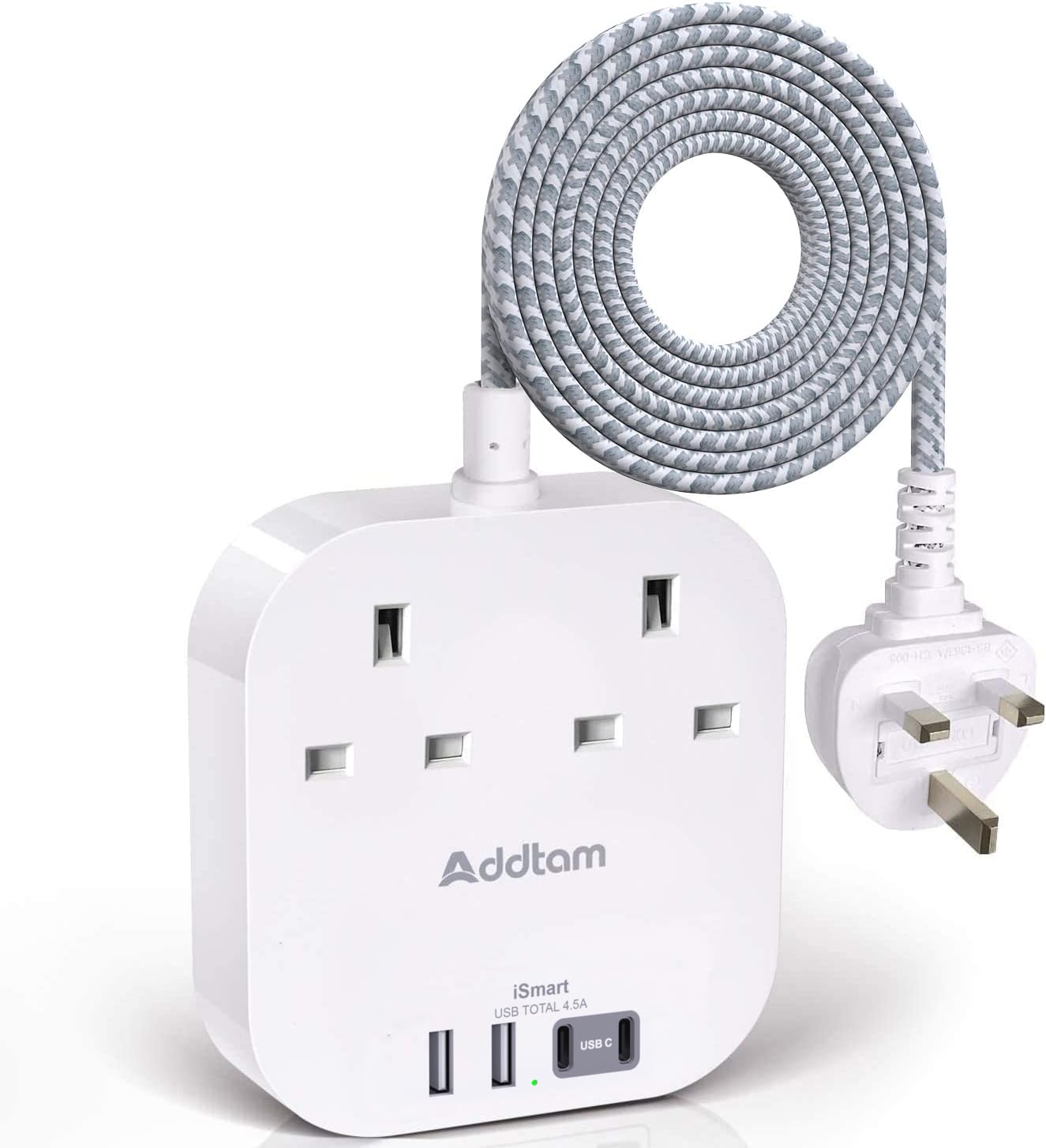 Extension Lead, Power Strips with 2 Way Outlets 4(4.5A, 2 Type C & 2 USB-A) | Ex