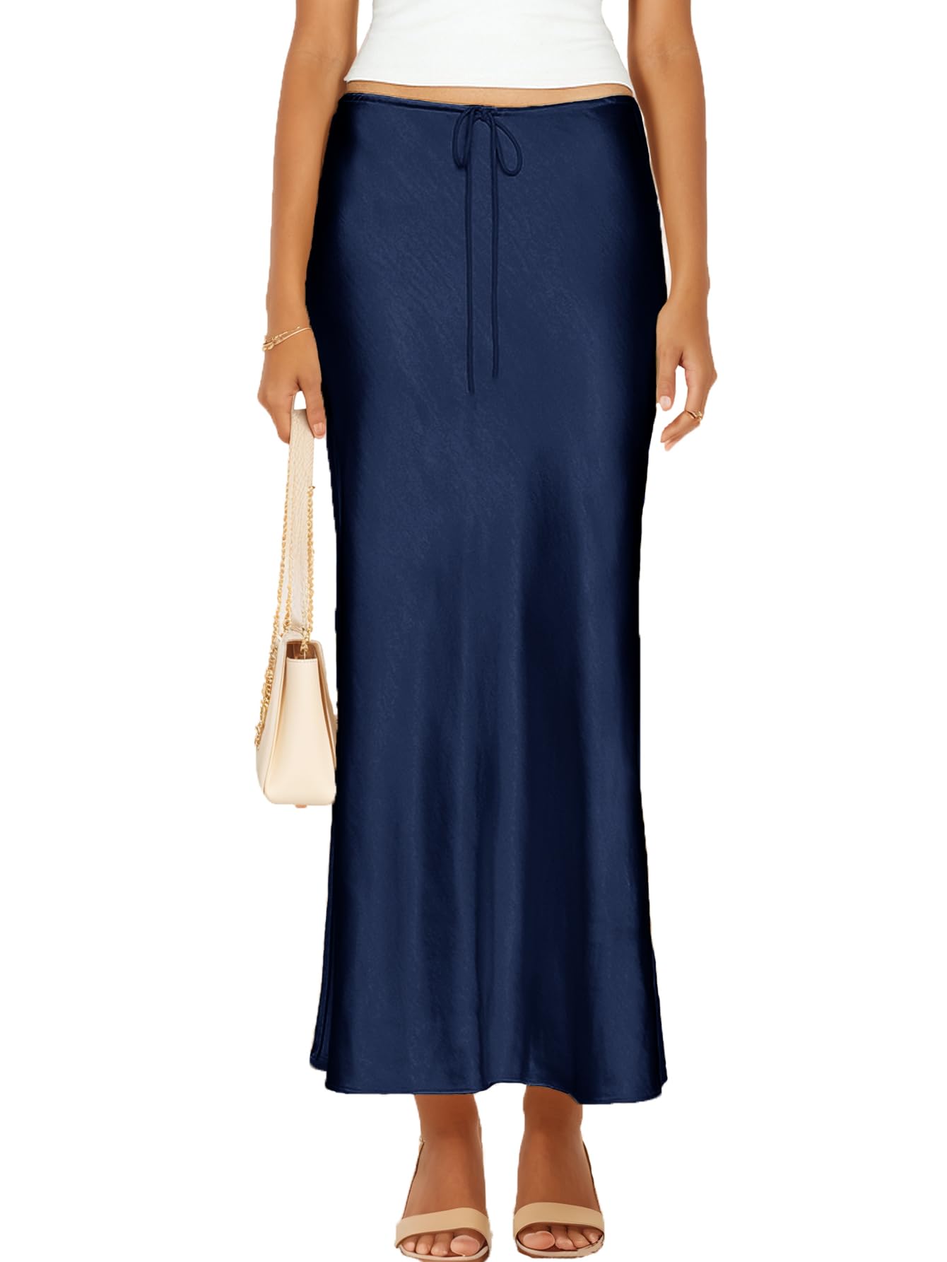 Womens Satin Silk Maxi Skirts Drawstring Flared Casual A-Line Leopard Print Long