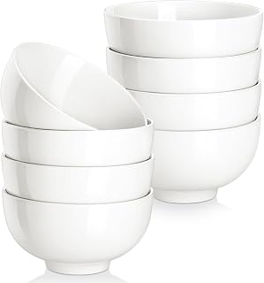 MALACASA 12 oz Small Dessert Bowls - Porcelain White Bowls Set of 8 for Side Dishes - 4.5" Bowl for Rice, Salad, Snack, Oatmeal, Soup, Fruit - Dishwasher & Microwave Safe, Series Regular