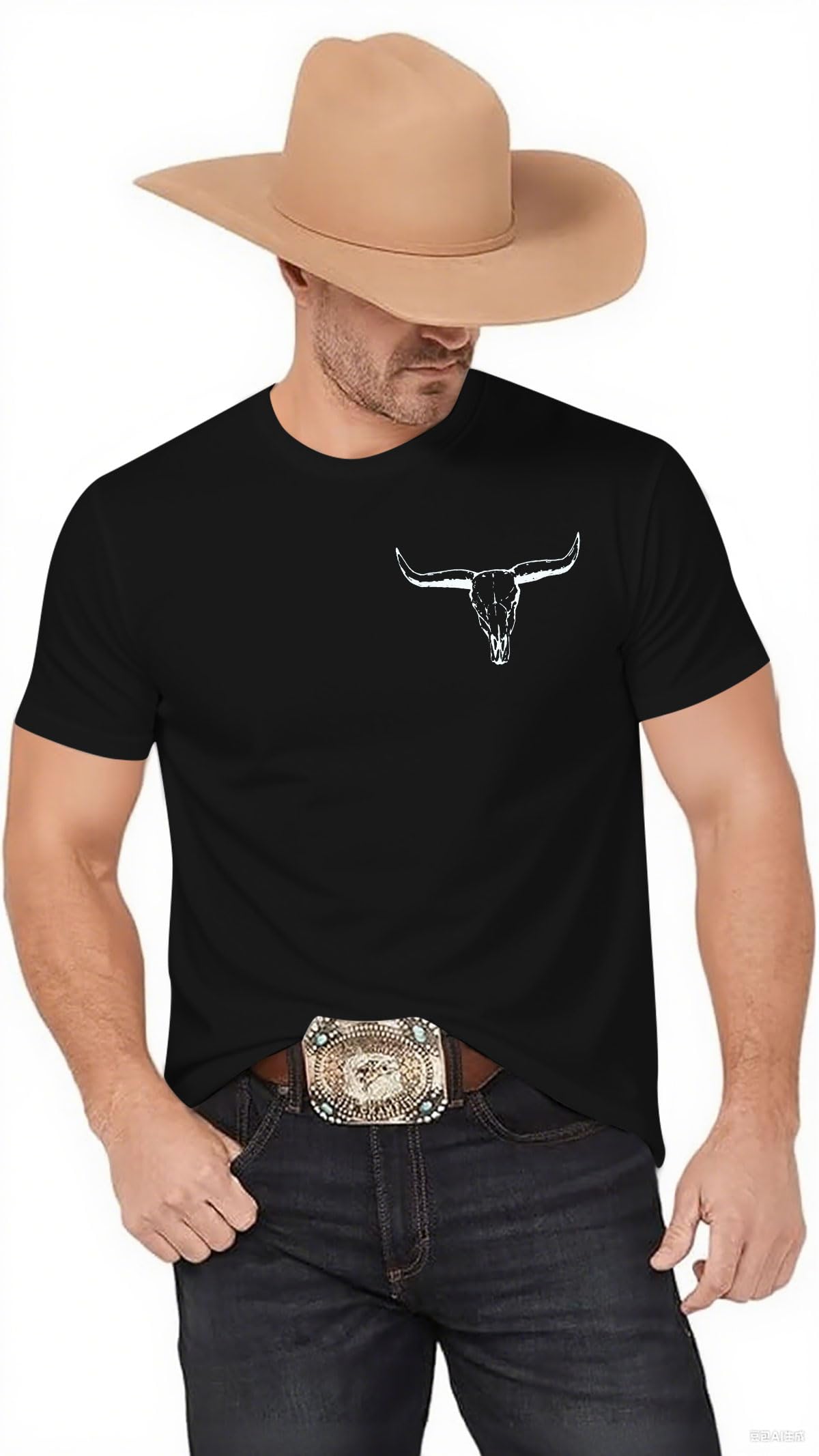 Mens Western Cowboy Shirts Retro Country Music T-Shirts Crew Neck