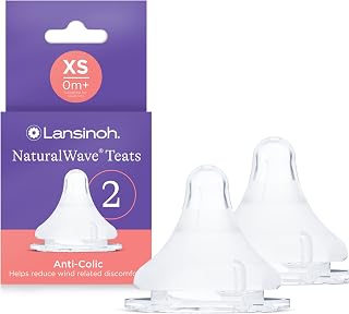Lansinoh NaturalWave Baby Bottle Teats - Anti-Colic Air Vent - Clinically Proven to Reduce Nipple Confusion - Compatible with Lansinoh Bottles (Extra Slow Flow, 2 Pack)