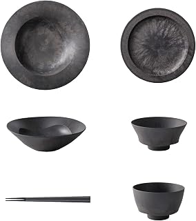 (Microwave Safe) Eras Dining Table Set of 5 (Chopsticks Included) (Glaze Gray) ARAS Unbreakable Depression, Resin, Dishwasher Safe, Stylish Tableware Set