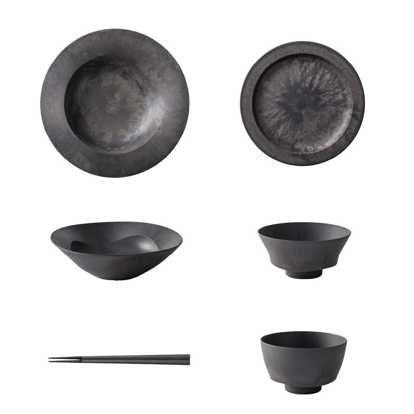(Microwave Safe) Eras Dining Table Set of 5 (Chopsticks Included) (Glaze Gray) A