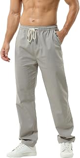 Hoerev Men Casual Beach Trousers Linen Trousers Pants