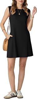 HiMONE Womens A Line Mini Dress Sleeveless Crew Neck Pullover Summer