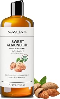 MAYJAM Sweet Almond Oil Organic 473ML,Pure Natural USDA Certified