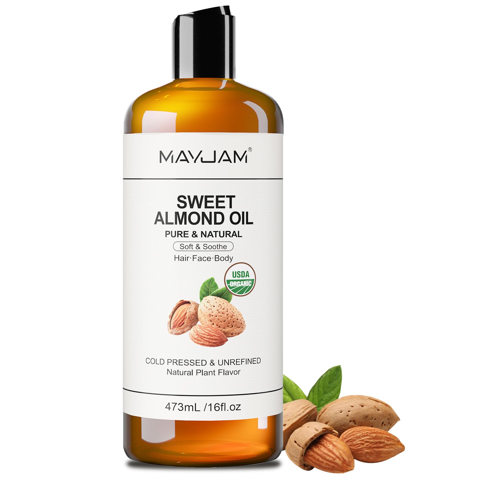 MAYJAM Sweet Almond Oil Organic 473ML,Pure Natural USDA Certified