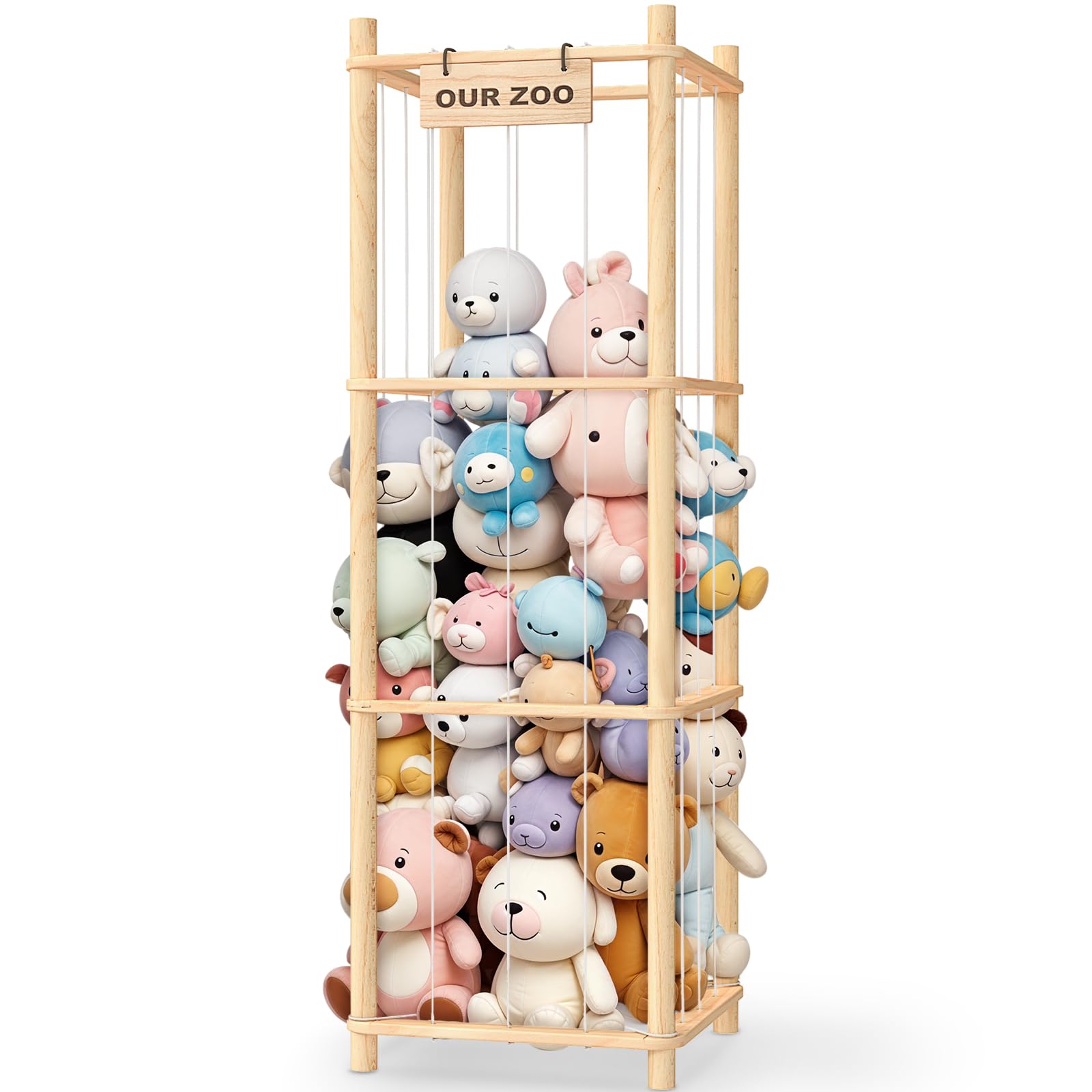 Woodure Stuffed Animal Storage & Organizer, Wooden Toy Holder Zoo for Kids | Eas