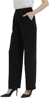 Tronjori Women High Waist Casual Straight Leg Long Business Work Suit Dress Pants Wide Leg Trousers Regular Waistband