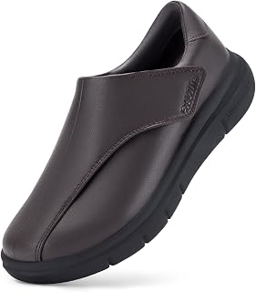 FitVille Men's Shoes Extra Wide Adhesive Closure Synthetic Leather Comfortable for Swollen Feet Office and Casual EasyTop Deluxe V1
