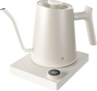 Greater Goods Gooseneck Electric Kettle, 1200W Temperature Control, 0.8L | Pour-Over & Tea Kettle with Stainless Steel Interior, Built-In Brew Timer, Fast Heating for Chemex, V60, & Matcha (White)