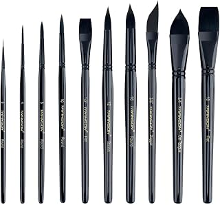 Transon 10pcs Natural Watercolor Paint Brush Set Professional for Watercolor Acrylic Ink Gouache Tempera
