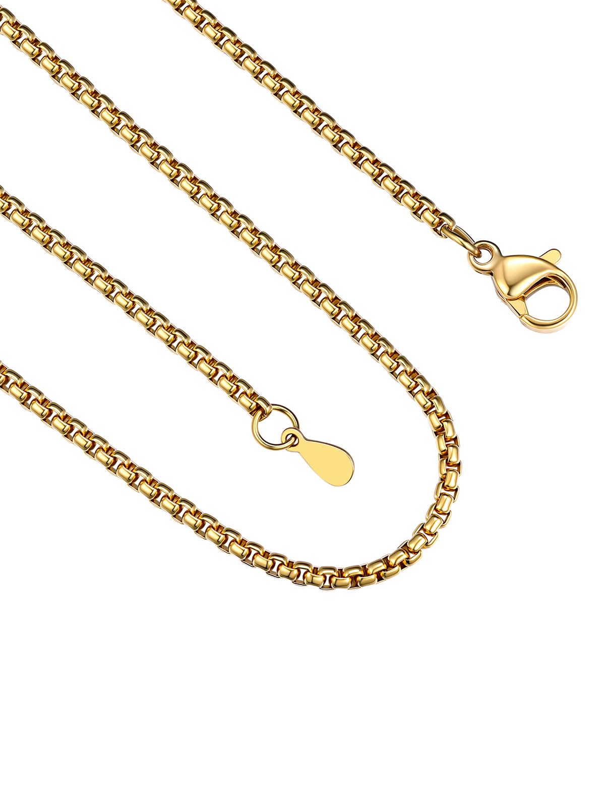 FindChic Stainless Steel Square Box Chain for Men | Silver/Gold/Black Rolo Neckl