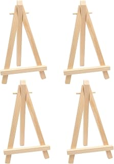 Qancekoo 4 PCS Mini Wood Display Easels, Small Table Top Easel Stand | Little Artist Triangle Wooden Easels for Displaying Canvas Paintings, Weddings, Business Cards, Photos, Pictures, Crafts
