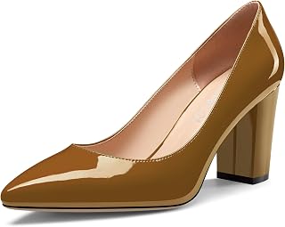 Aachcol Womens Pointed Toe Slip On Mid Heel Office Chunky Heel Pumps 3 in