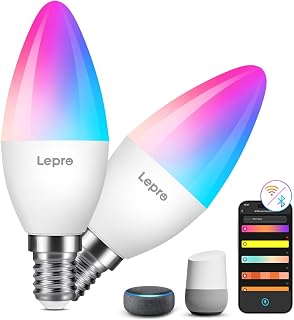Lepro AI Smart Bulb E14, Colour Changing, Dimmable, Works with Alexa/Google | Music Sync WiFi Bulb, Voice Control, AI Scenes, Max 470lm, Candle Screw Bulb, 2700-5700K Tunable White, No Hub Needed, 2 pcs