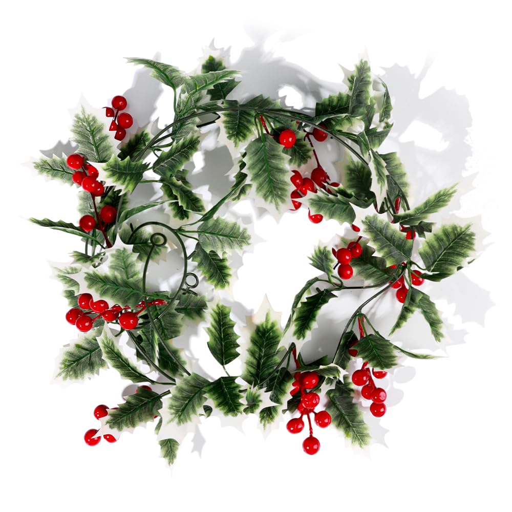 2 Pack Artificial Christmas Garlands with Holly Berries and Red Berries Hanging 