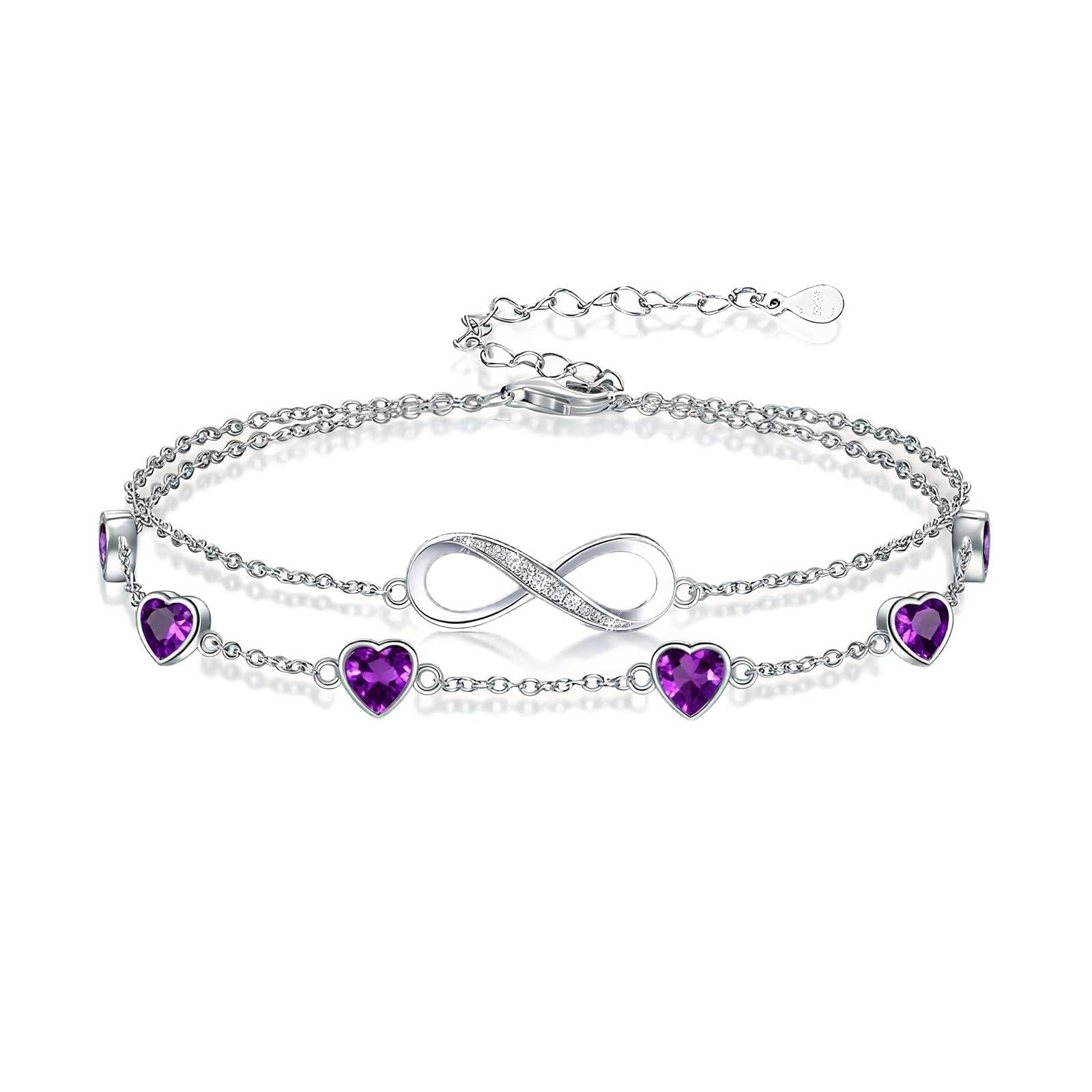 Prismata Infinity Birthstone Charm Link Bracelet/Anklet 925 Sterling Silver Adju