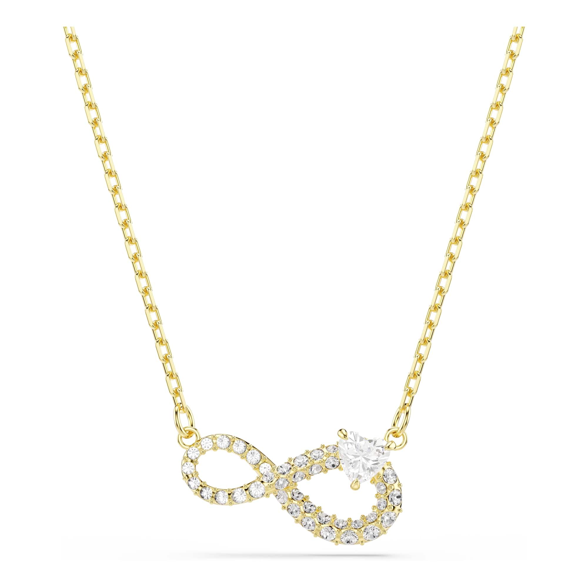 Swarovski Hyperbola necklace, Heart cut, Pavé, Infinity, White, Gold-tone plated