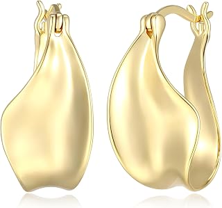 Amazon Essentials Sculpted Hoop Earrings for Women - Gold-Tone Fine Silver Plated, Trendy Jewelry