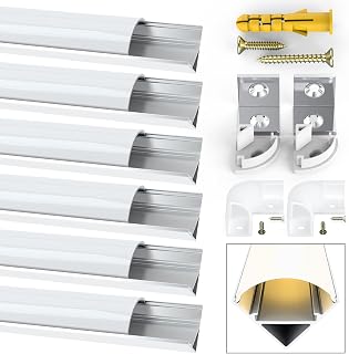Jirvyuk Led Aluminum Channel with Milky White Cover for 12mm Led Strip Lights, 6Pack 1m/3.3ft V Shape Led Profile Diffuser with End Caps, Metal Mounting Clips and 90 Degree Corner Connector
