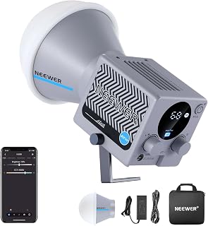 NEEWER HS60B Mini Video Light with App Control, 60W Portable Bicolor Lighting COB LED Spotlight Continuous Photo Studio Lamp with 35000lux/1m 2700-6500K 0-100% PWM Dimming CRI/TLCI 97+USB Type C