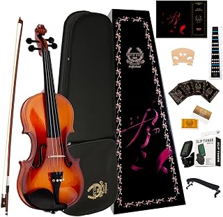Rhythm 1/2 Violin Set Half Size Violin Set for Beginners with Hard Case, Rosin, Shoulder Rest, Bow, and Extra Strings