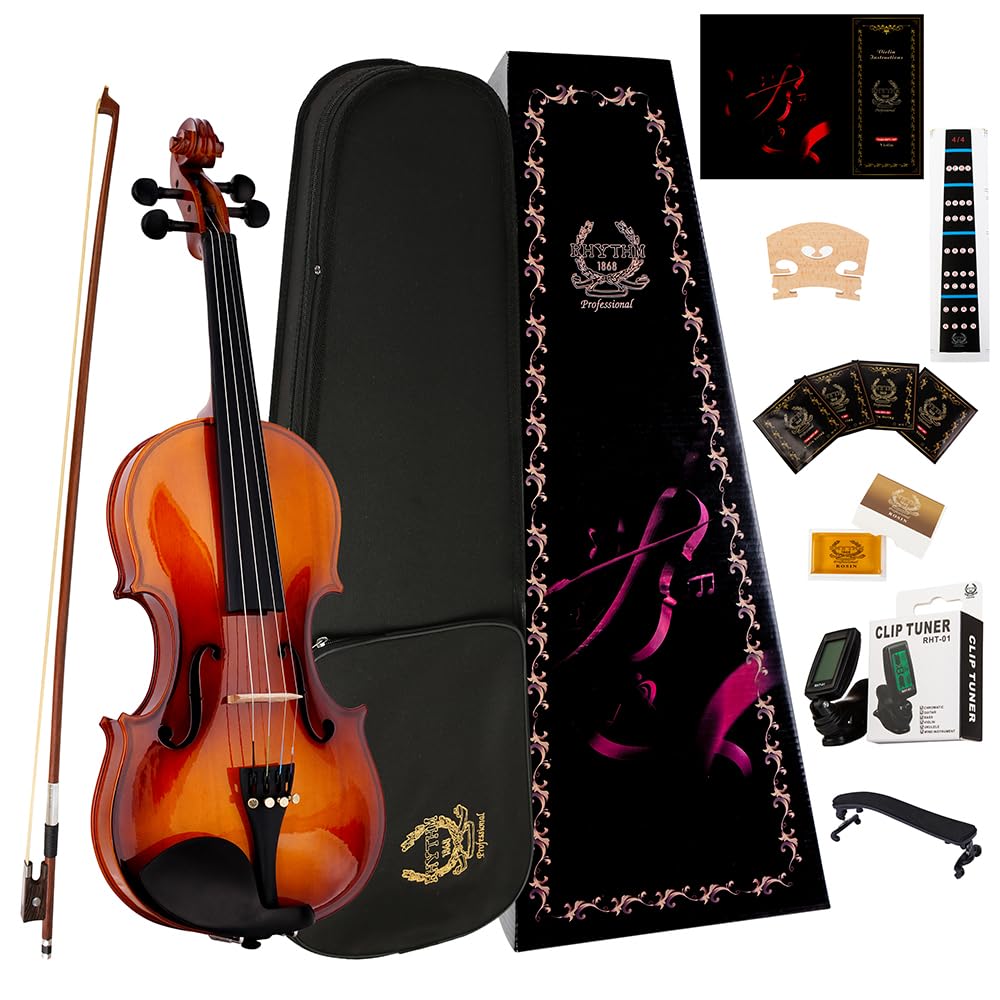 RHYTHM 4/4 Full Size Violin for Beginners & Students, Acoustic Violin with Spruc