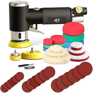 ZFE 1/2/3 Inch Random Orbital Air Sander, Mini Pneumatic Sander for Auto Body Work, High Speed Air Powered Polisher with 15 Polishing Buffing Pads,18 Sandpapers