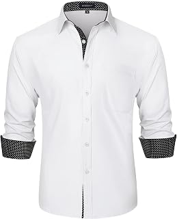 HISDERN Men's Shirt Long Sleeve Regular Fit Shirts Men Dress Brand Business Casual Shirt with Pocket Easy Ironing