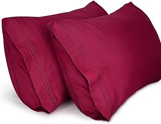 Lirex Queen Size Pillow Cases 2 Pack,1800 Thread Count Embroidered Soft Brushed Microfiber Pillowcases,Burgundy