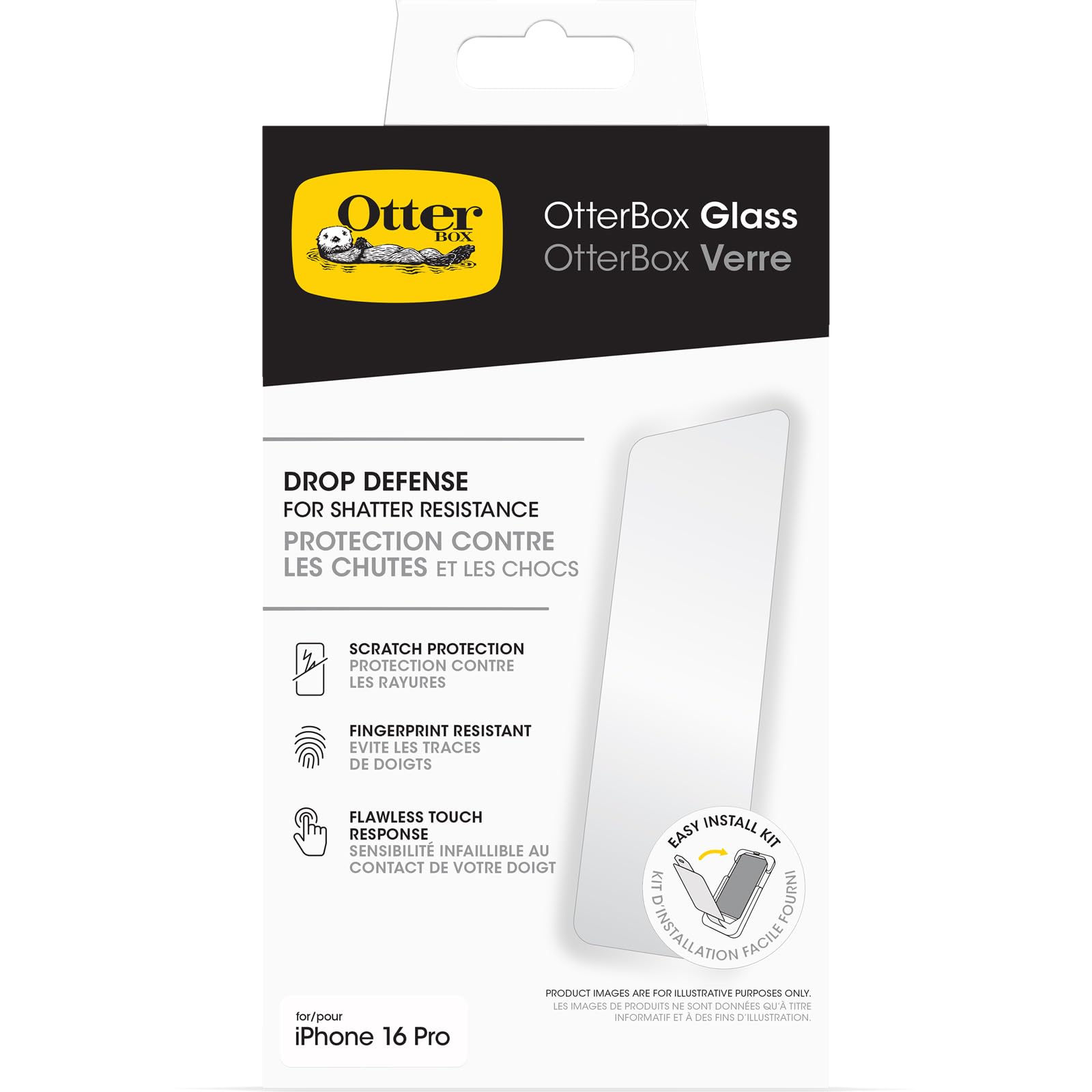 OtterBox iPhone 16 Pro Tempered Glass Screen Protector for Breakage, Scratches a