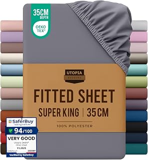 Utopia Bedding Super King Fitted Sheet, Grey, Deep Pocket 35cm (14")