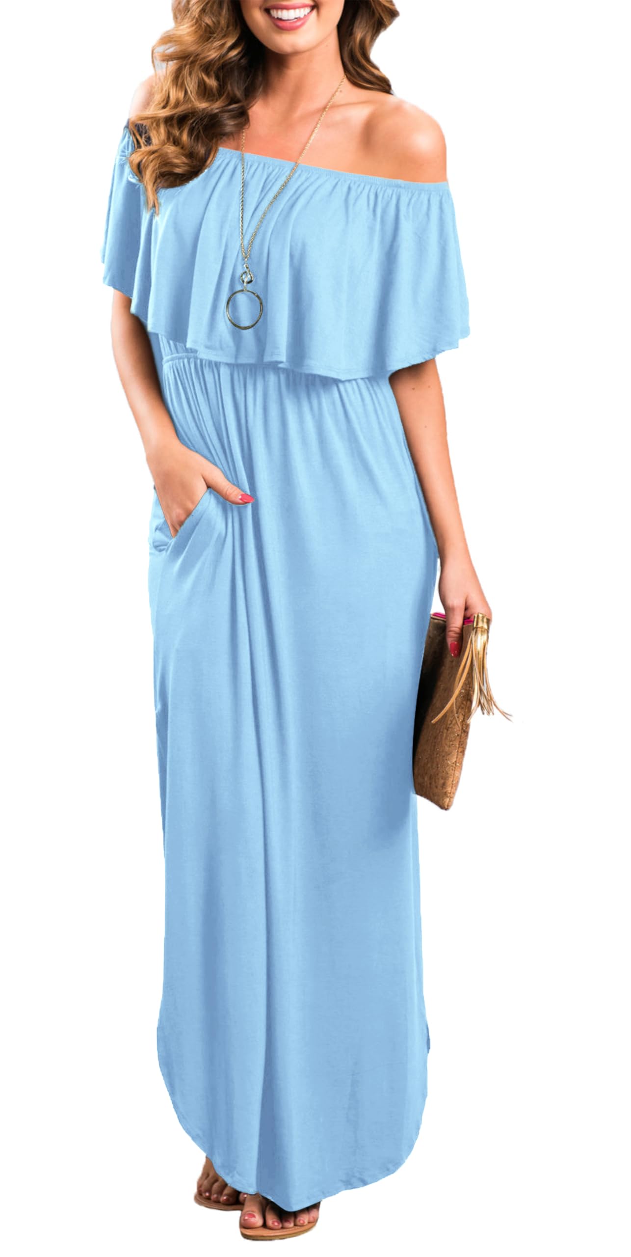 Sarin Mathews Womens Off The Shoulder Ruffle Party Dress Casual Side Split Beach