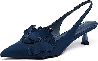 Coutgo Sandali da donna con tacco a forma di gattino, con fiore chiuso, punta chiusa, per matrimoni, feste, abiti da sera
