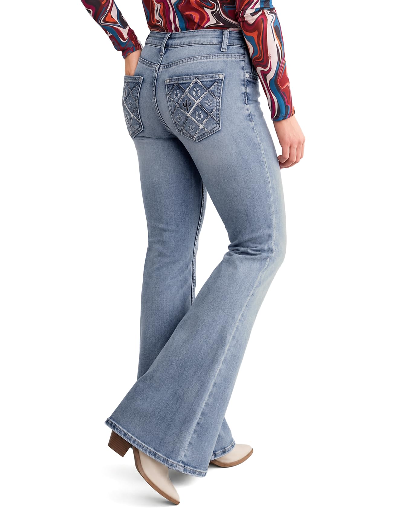 STARBILD Women's High Waist Flared Leg Bootcut Jeans with Push-Up Effect & Flap 