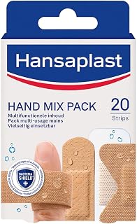 HANSAPLAST - Pre-cut Hand Mixing Plasters - Water-repellent, Waterproof & Flexible - Universal Dressings - Small Wounds - High Adhesive Power - 20 Finger Plasters (5 Sizes)