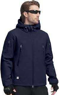 FREE SOLDIER Men's Military Softshell Jackets Outdoor Fleece Lining Windproof Waterproof Hooded Tactical Jackets Warm Multi Pockets for Hunting Hiking