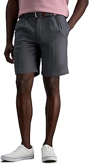 Haggar Men's Cool 18 Pro Straight Fit Pleated Front 4-Way Stretch Expandable Waist Golf Performance Short